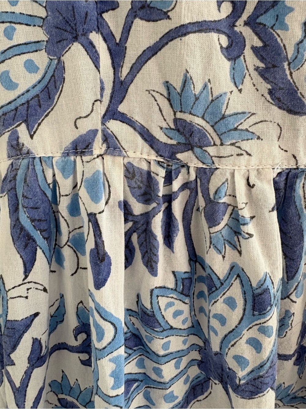 Women’s Blue Floral Cotton Maxi Dress Puff Sleeve Tie Back Size M Cottagecore - Picture 6 of 8
